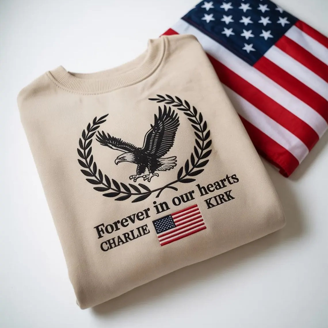 Pray for Charlie Kirk, Patriotic Charlie Kirk Embroidered T-Shirt,Sweatshirt,Hoodie