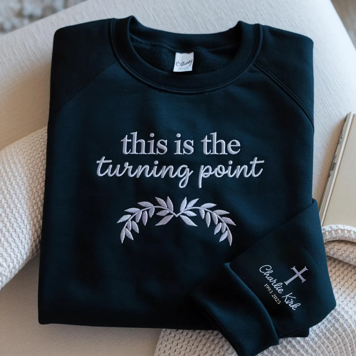 Embroidered Political T-shirt,Sweatshirt,Hoodie: This Is The Turning Point, Justice For Charlie Kirk
