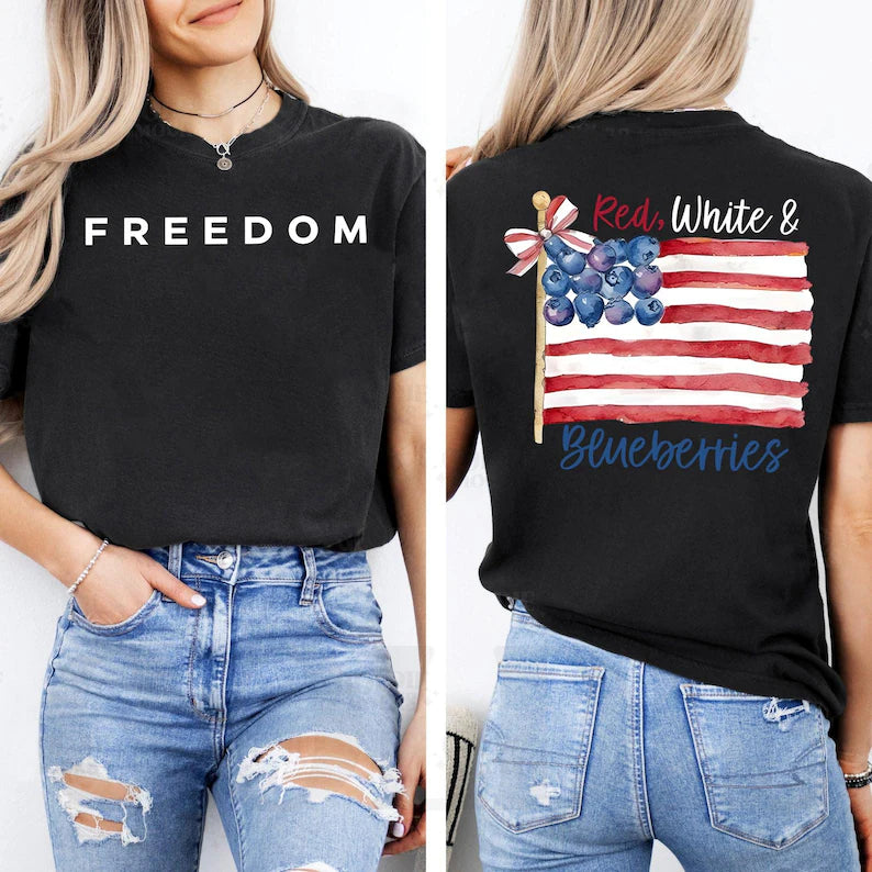 Memorial Charlie Kirk,Freedom Red White And Blueberries Coquette Flag T-shirt