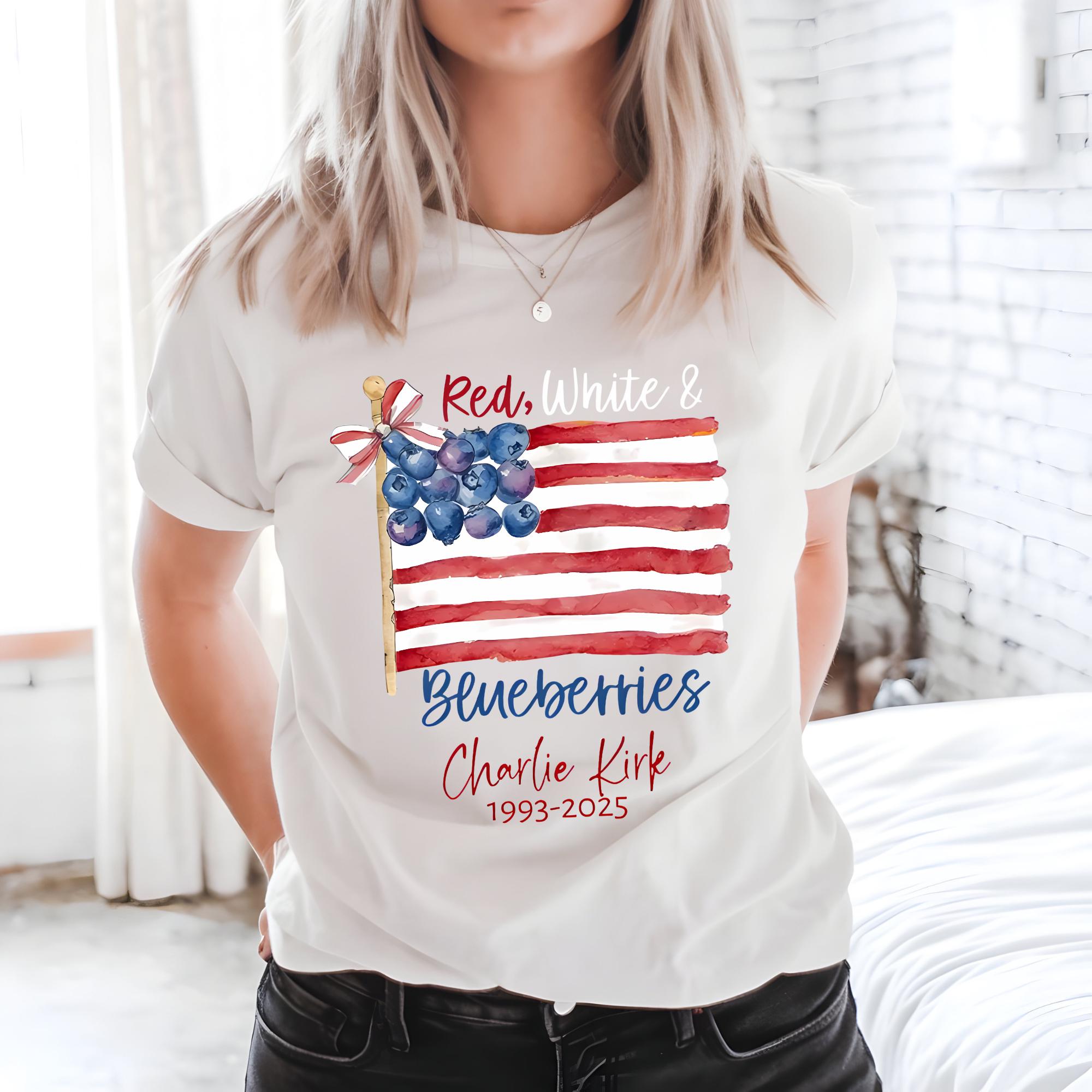 Memorial Charlie Kirk,Red White And Blueberries Coquette Flag T-shirt
