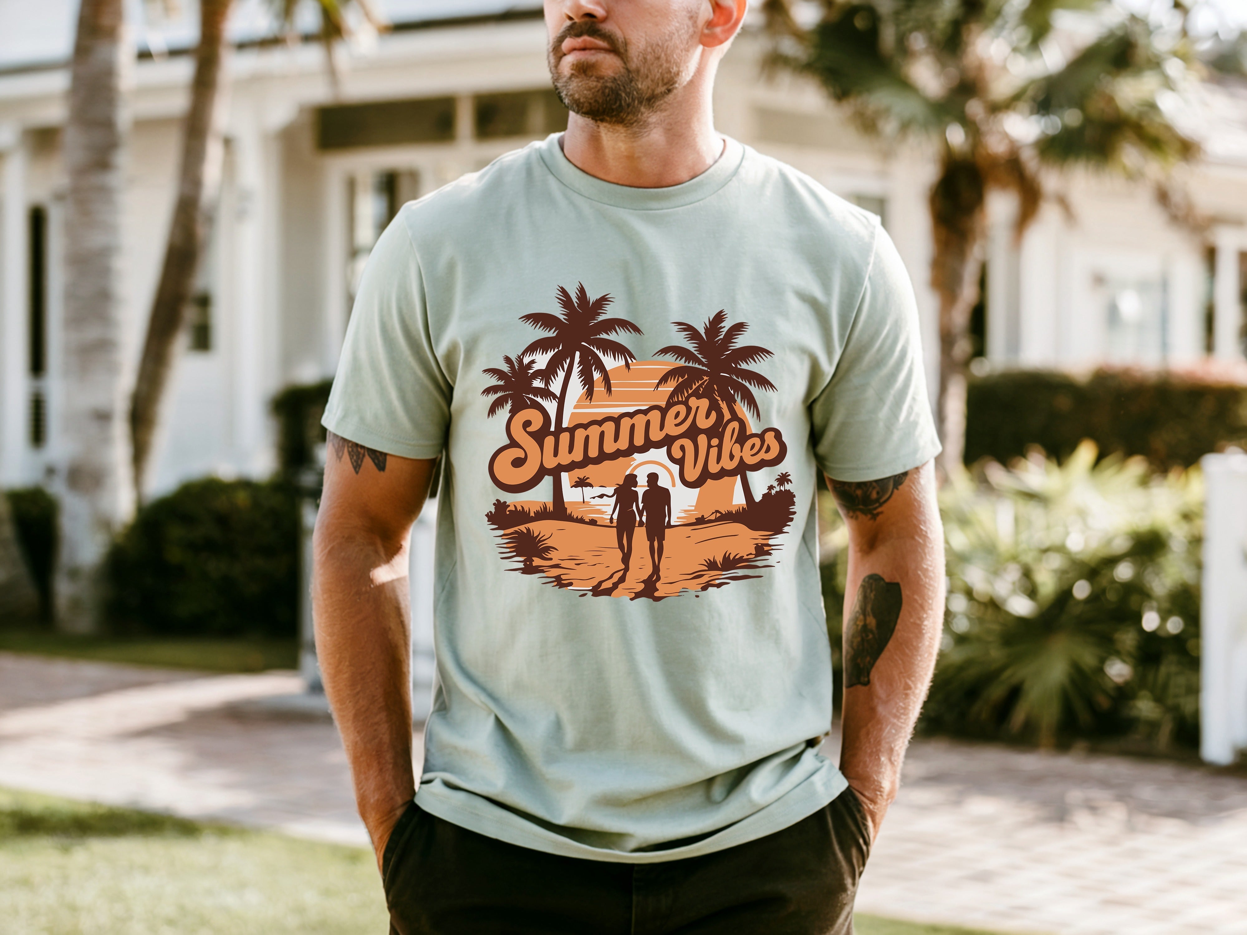 Couple On Vacation Men's Breathable Cotton Short Sleeves
