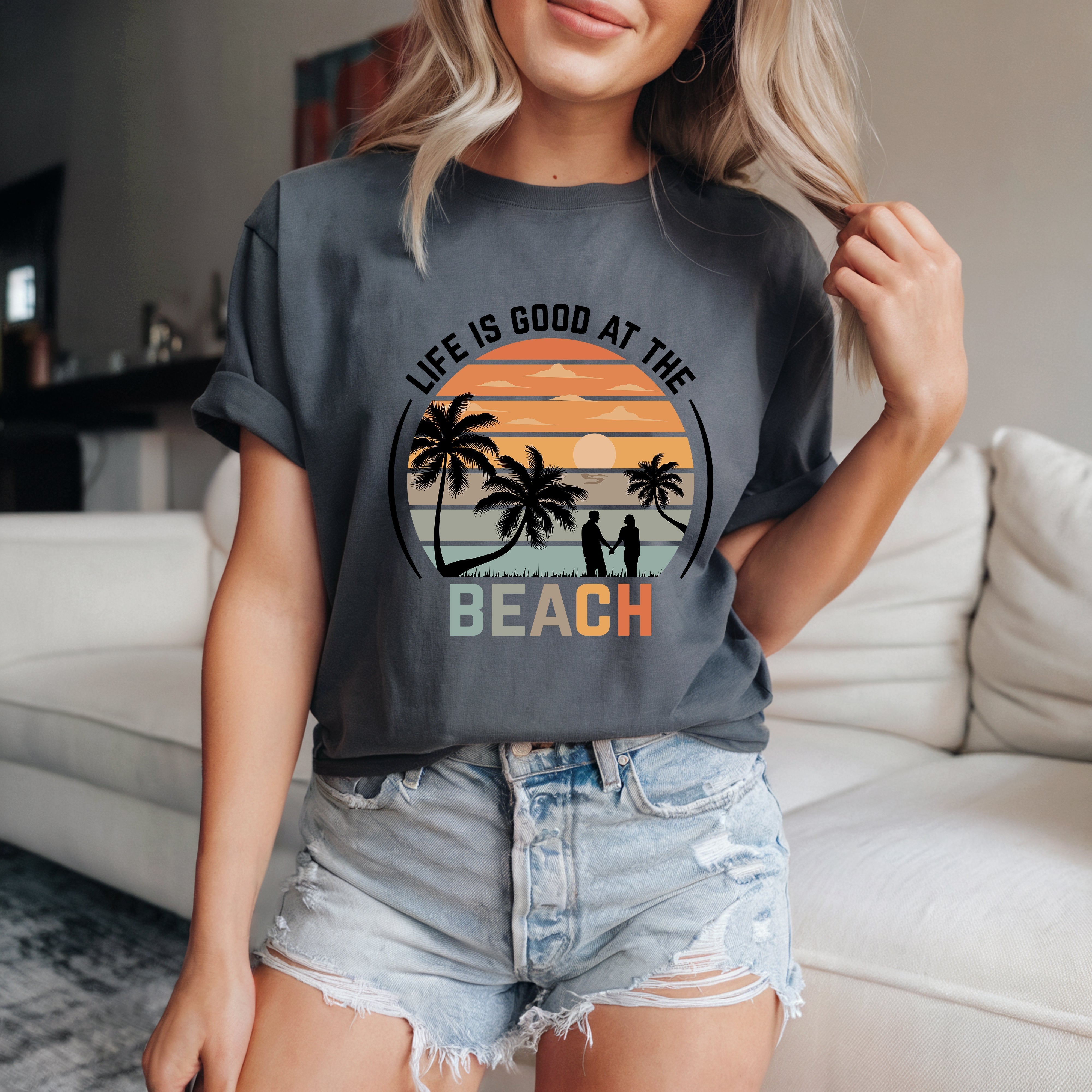 Couple On Vacation Ladies New Slim Short Sleeves