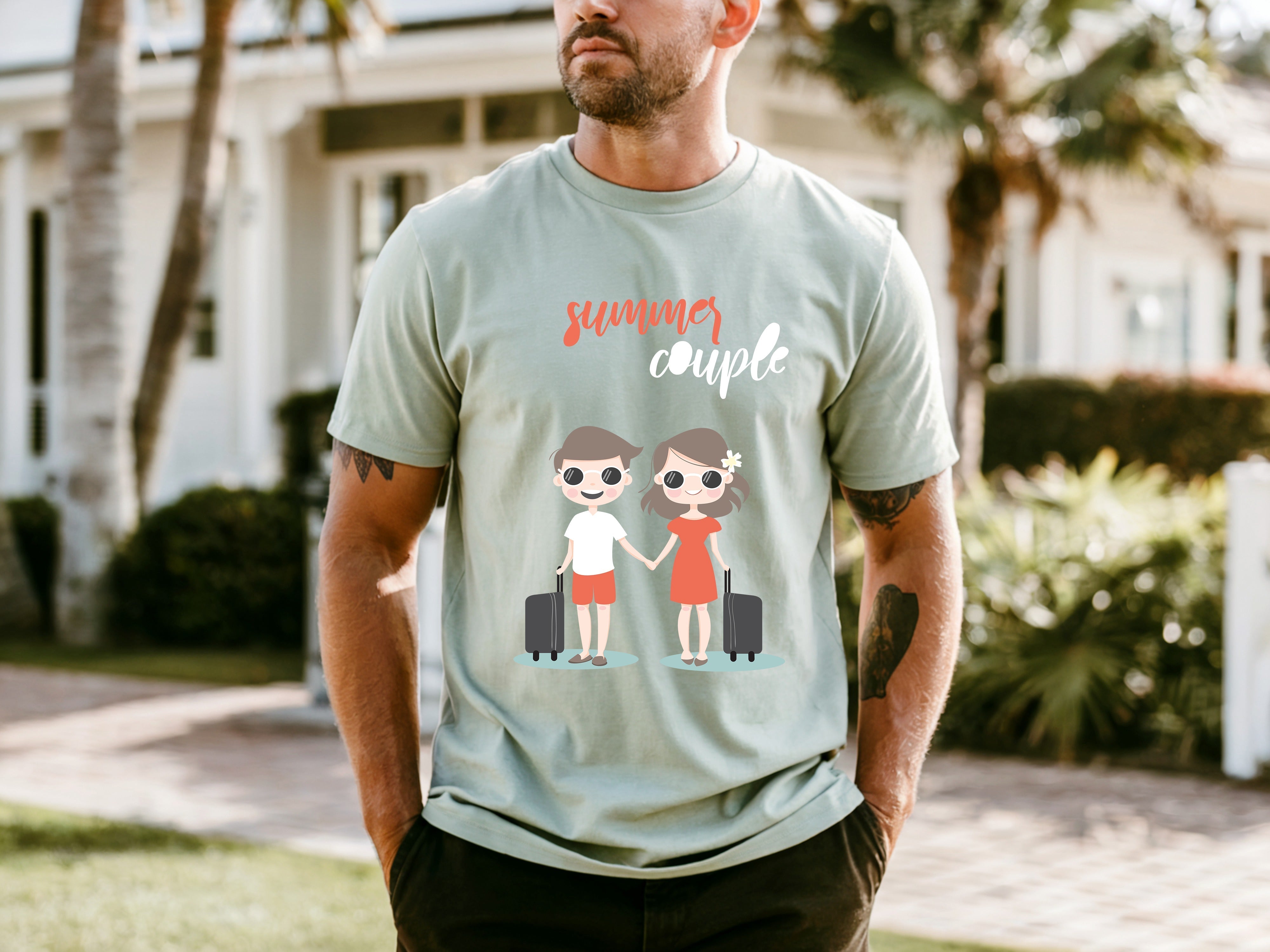 Couple On Vacation Men's Round Neck Loose Short Sleeve