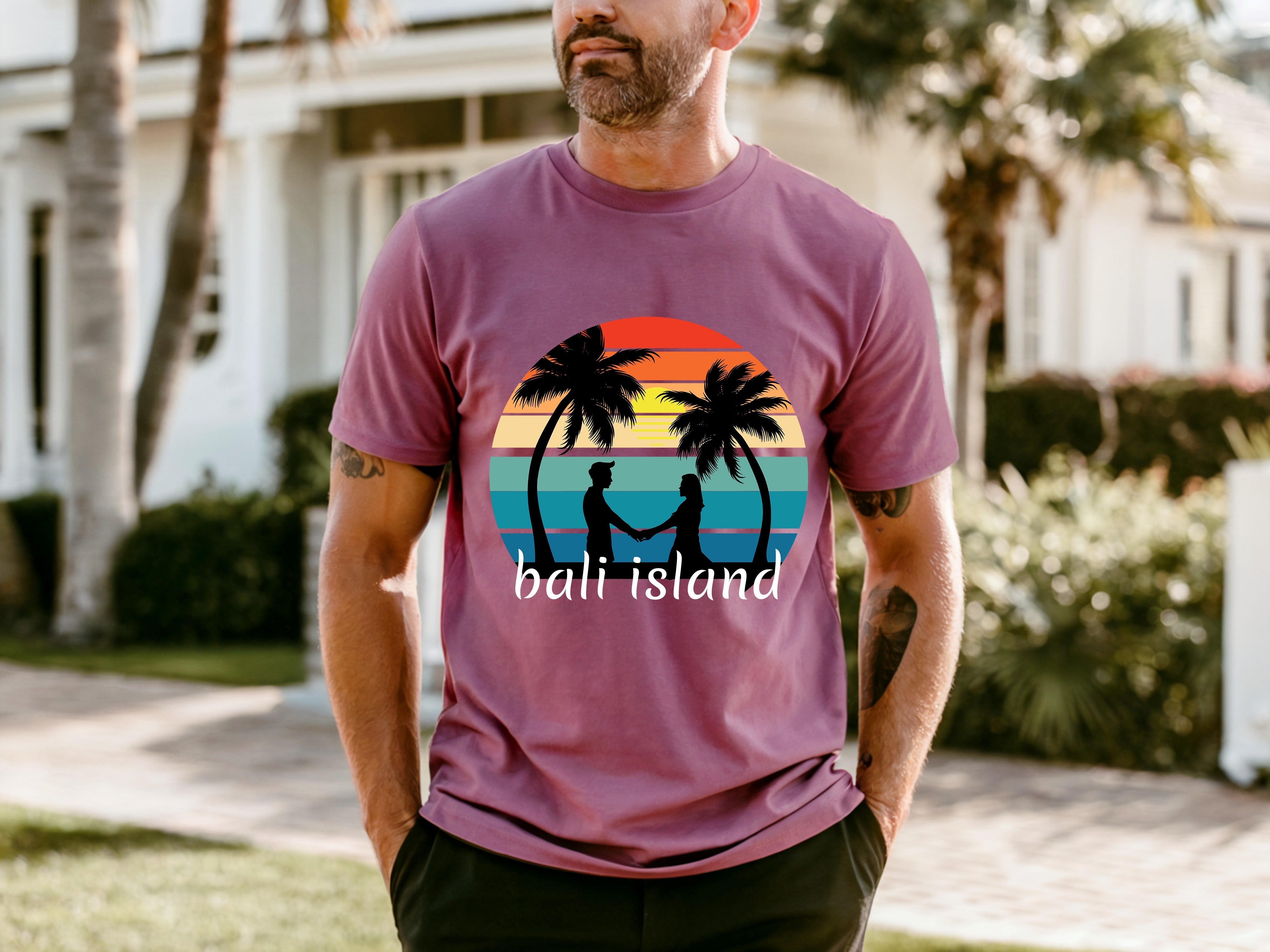 Couple On Vacation Men's Round Neck Letter Print T-shirt