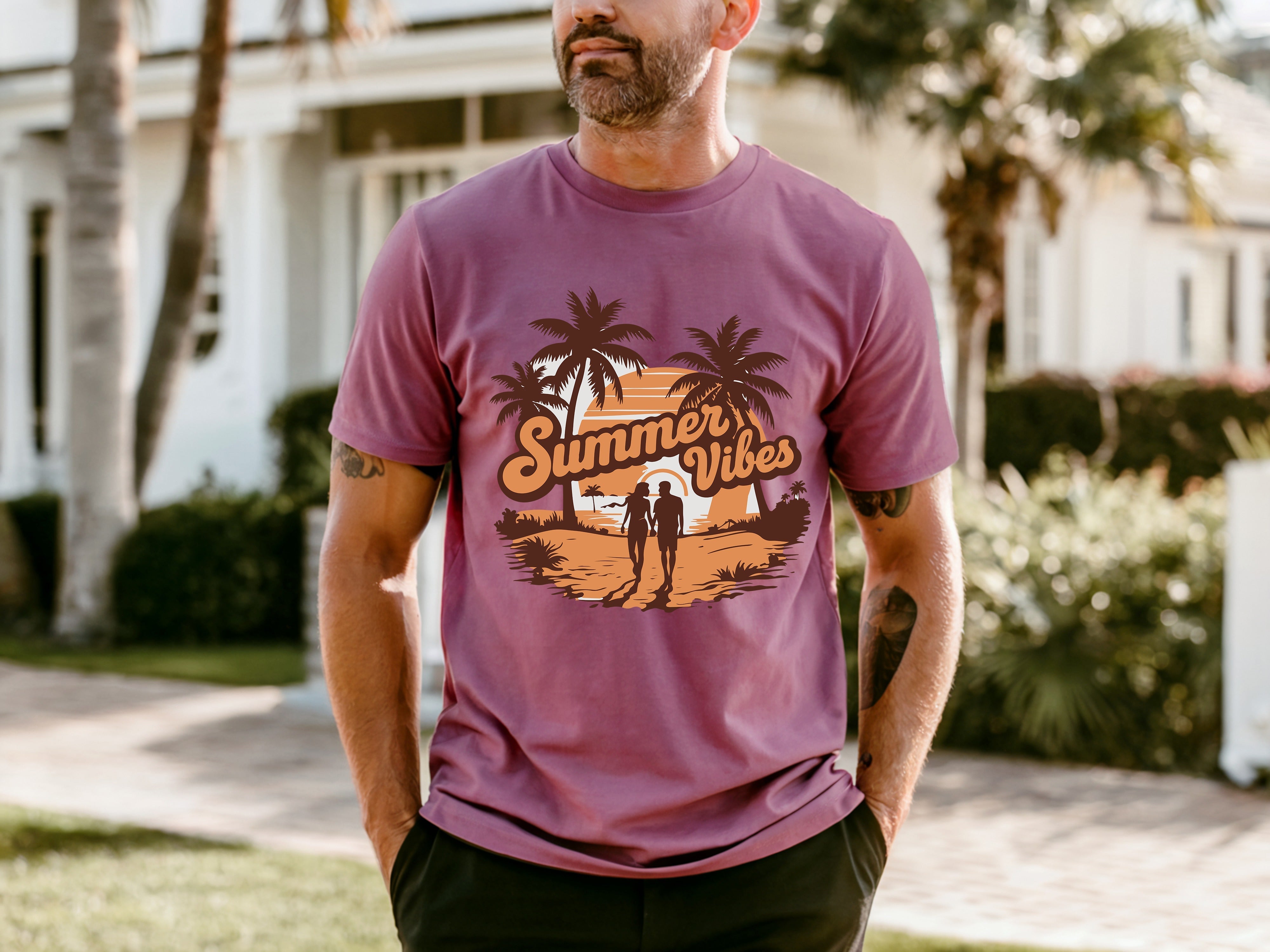 Couple On Vacation Men's Breathable Cotton Short Sleeves