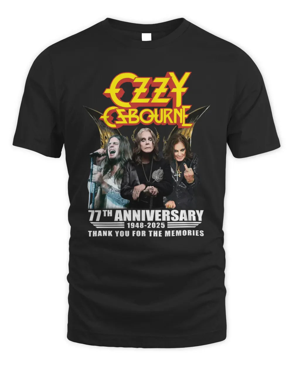 Ozzy Osbourne 77 Years 1948-2025 Commemorative T-Shirt – Black Sabbath Fan Shirt