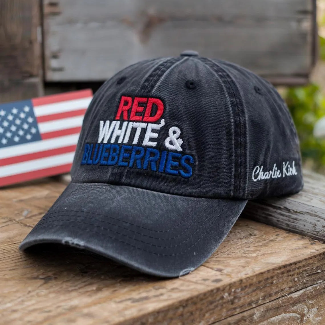 Embroidered Red White & Blueberries Charlie Kirk 1993-2025 Memorial Freedom Cap