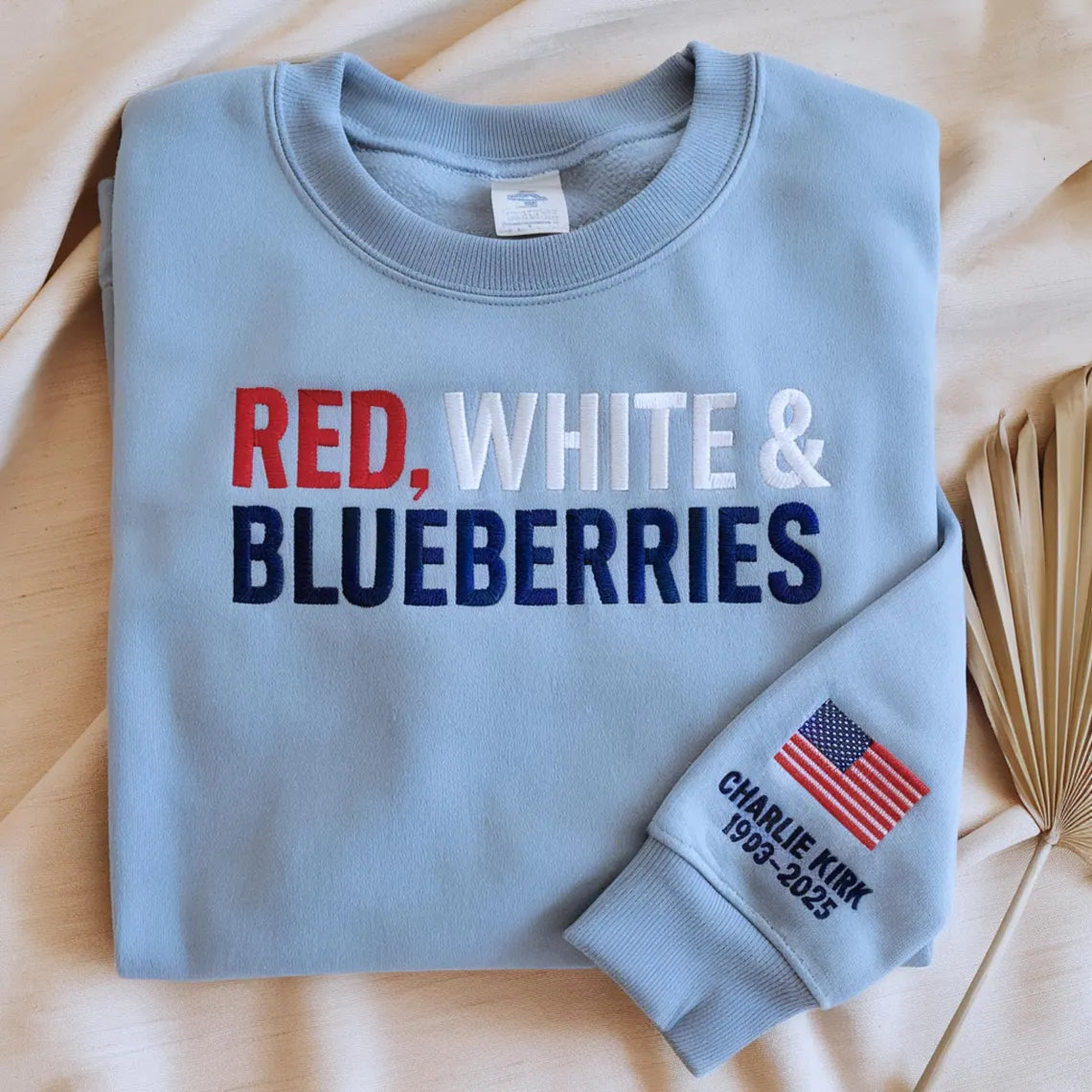 Embroidered Red, White, Blueberries,Charlie Kirk Tribute quote Freedom Champion T-shirt,Sweatshirt,Hoodie